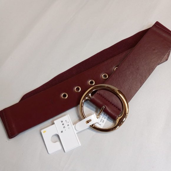 A New Day Women's Burgundy Stretch Fashion Belt w/ Gold Tone Buckle NWT - Picture 2 of 8